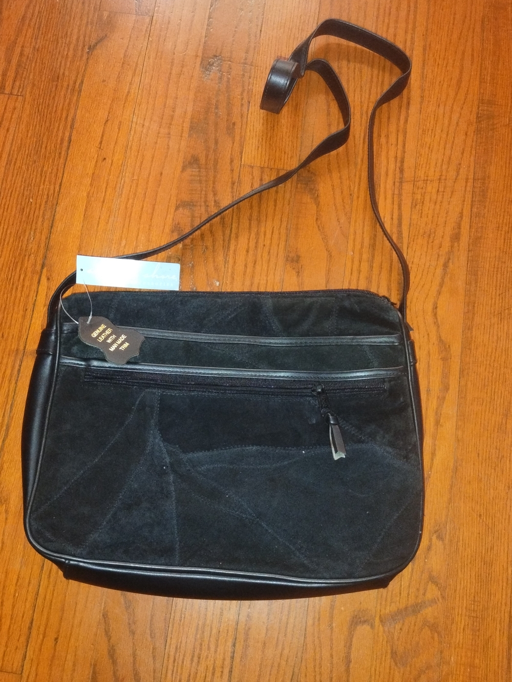 Men's Black Suede Messenger Bag with Adjustable Strap